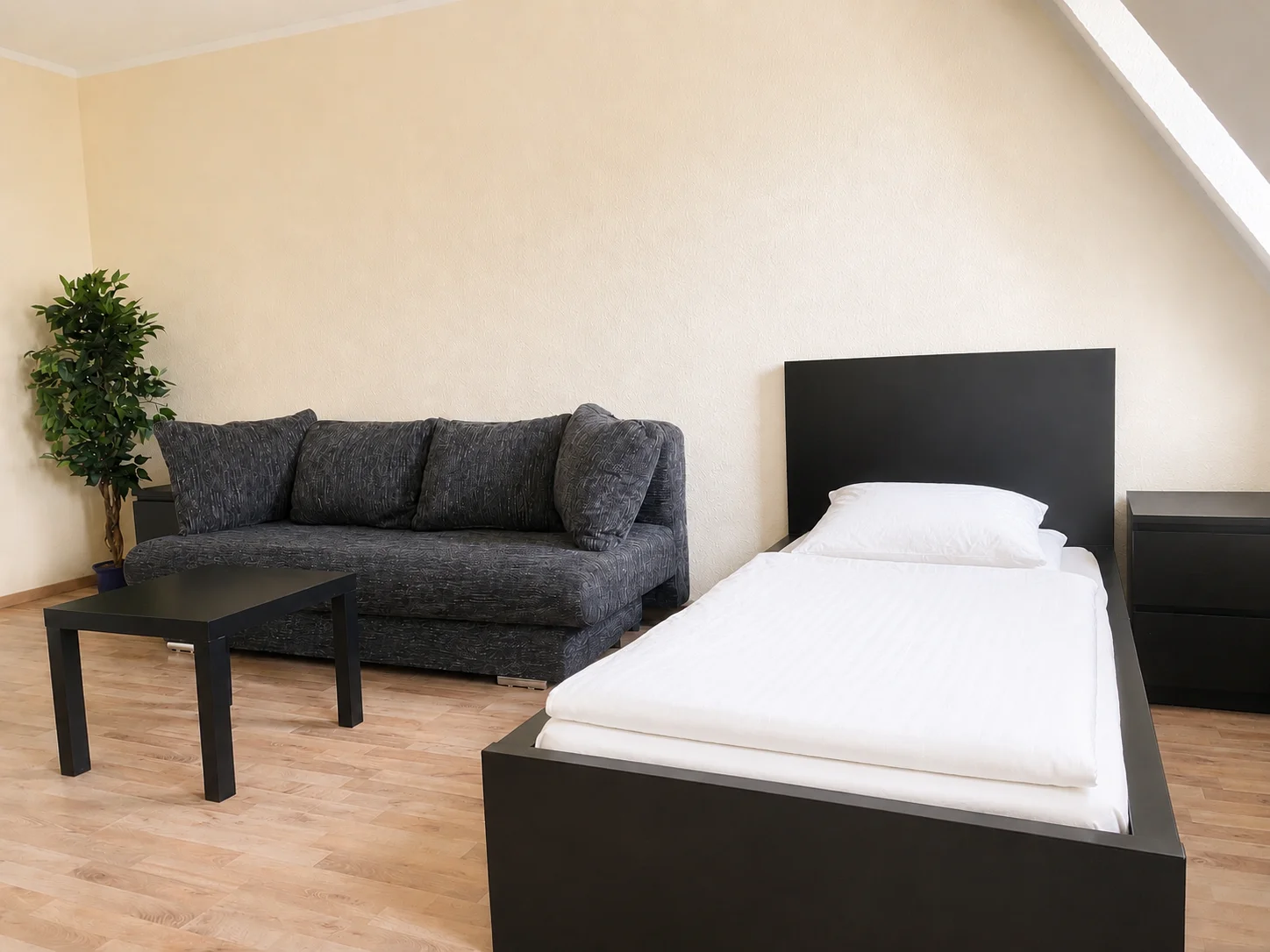 Wohnbereich mit Sofa und Einzelbett